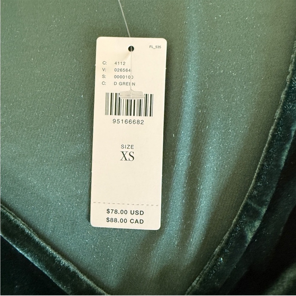 Anthropologie Maeve Velvet Babydoll Top Dark Green Blouse Tie Front XS NWT - Picture 10 of 14